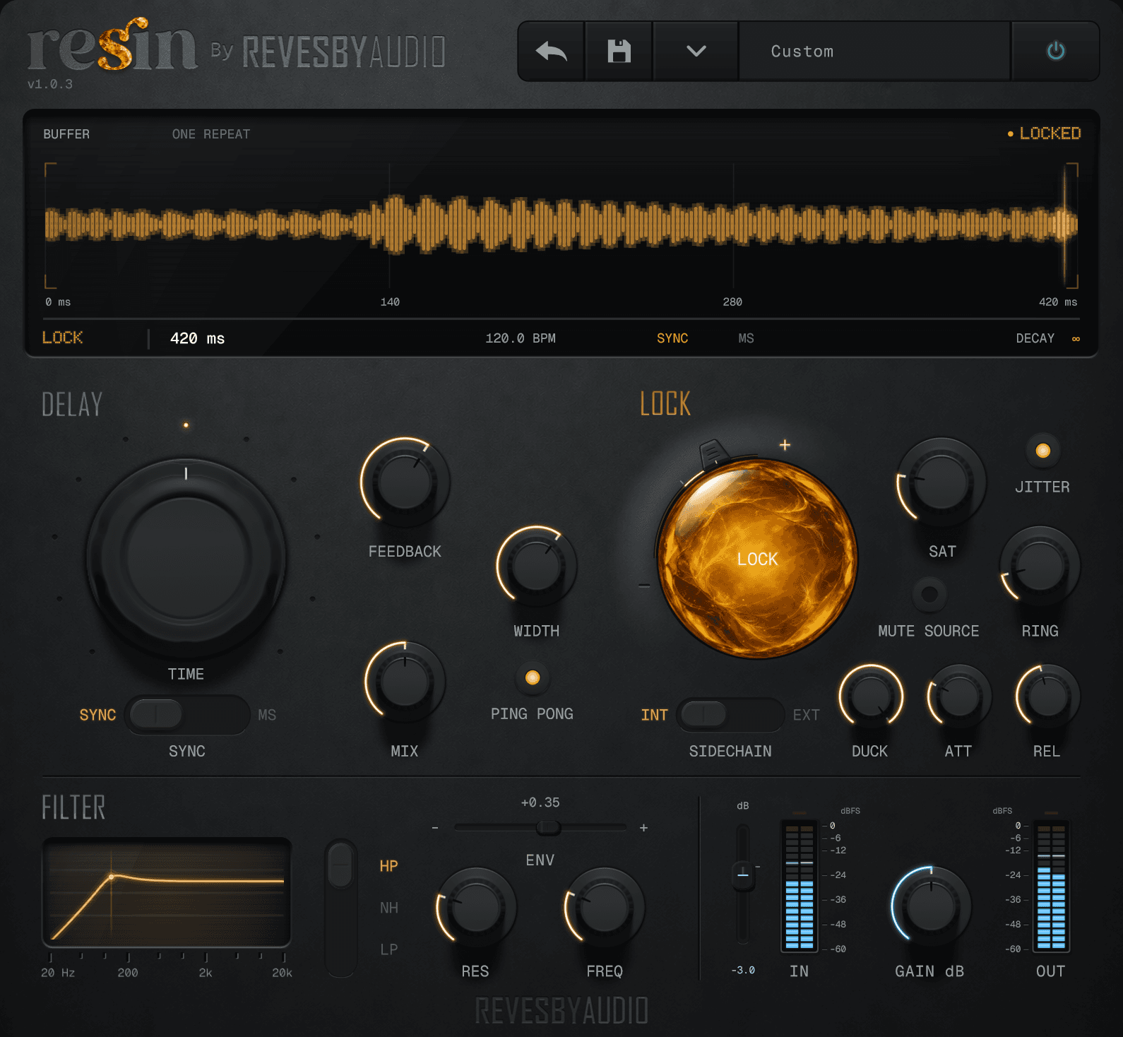 Resin full interface, showing the delay, captured loop, modulation, filter and gain controls